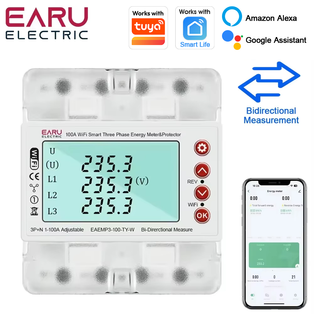 Energy Meter Bidirectional - มิเตอร์วัดพลังงานไฟฟ้าอัจฉริยะแบบสองทิศทาง สามเฟส AC380V รองรับ Tuya WiFi